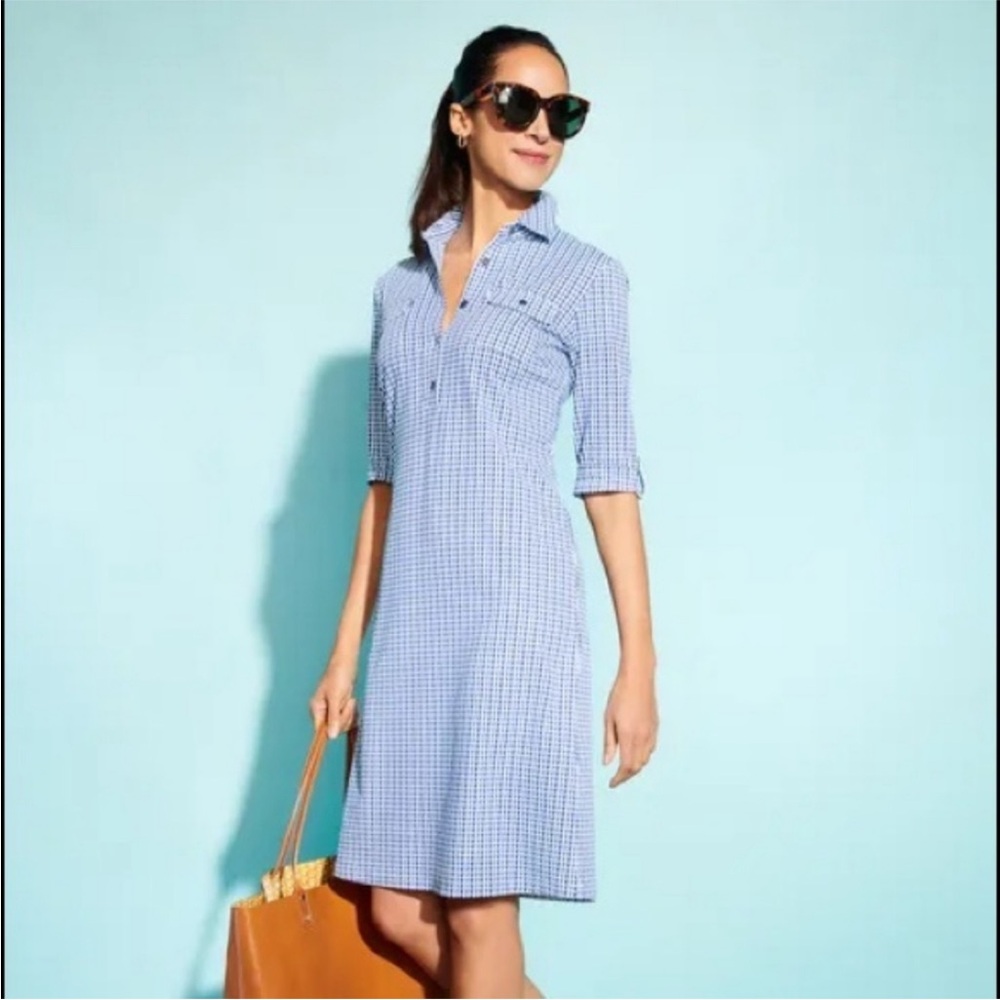 J Mclaughlin Lawrence Tunic Shirt Dress in Navy/Light Blue Shoreline large - Picture 2 of 7